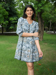 MULMUL NIRA FLORAL JAAL BLOCK PRINTED DRESS