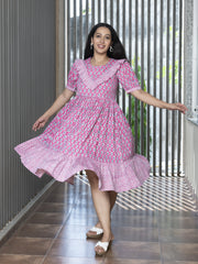 MULMUL SMITI BLOCK PRINT MIDI DRESS