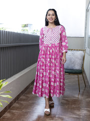 MULMUL IKSHITA FLORAL BLOCK PRINTED DRESS
