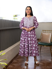 MULMUL BAVISHNI FLORAL BLOCK PRINTED DRESS