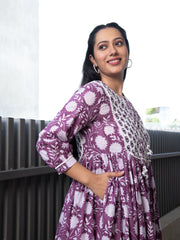 MULMUL BAVISHNI FLORAL BLOCK PRINTED DRESS