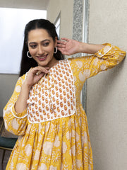 MULMUL ARUNIMA FLORAL BLOCK PRINTED DRESS