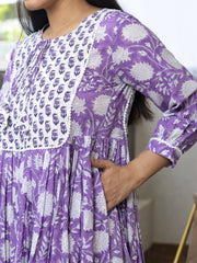 MULMUL VANSHA FLORAL BLOCK PRINTED DRESS