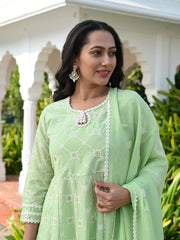 MULMUL NOORI EMBROIDERED ANARKALI KURTA-PANTS & DUPATTA SET