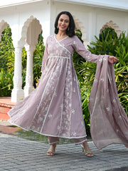 MULMUL SUFI EMBROIDERED ANARKALI KURTA-PANT & DUPATAT SET