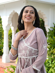 MULMUL SUFI EMBROIDERED ANARKALI KURTA-PANT & DUPATAT SET