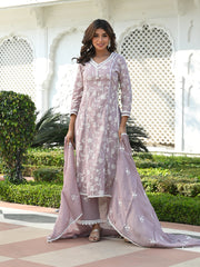 MULMUL AROHA EMBROIDERED STARIGHT KURTA-PANT & DUPATTA SET
