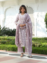 MULMUL AROHA EMBROIDERED STARIGHT KURTA-PANT & DUPATTA SET