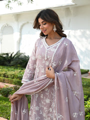 MULMUL AROHA EMBROIDERED STARIGHT KURTA-PANT & DUPATTA SET