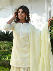 MULMUL MAHIRA EMBROIDERED KURTA-SHARARA & DUPATTA SET