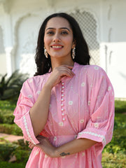 MULMUL EMBROIDERED KAFTAN SHIRT-PANT SET