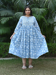 MULMUL NIVYA FLORAL BLOCK PRINTED DRESS
