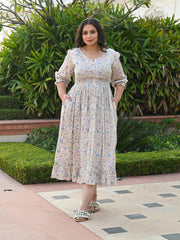 MULMUL PRASHI JAAL BLOCK PRINTED COMFY DRESS