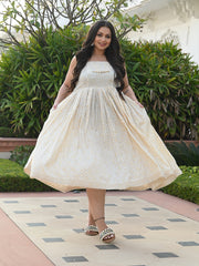 MULMUL EILEEN IVORY HAND BLOCK PRINTED DRESS