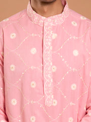 MULMUL KUSH PINK EMBROIDERED KURTA-PANT SET