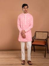 MULMUL KUSH PINK EMBROIDERED KURTA-PANT SET