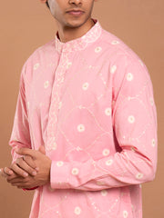 MULMUL KUSH PINK EMBROIDERED KURTA-PANT SET