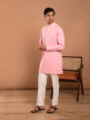 MULMUL KUSH PINK EMBROIDERED KURTA-PANT SET