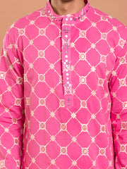 MULMUL MIRANSH PINK EMBROIDERED KURTA-PANT SET