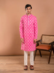 MULMUL MIRANSH PINK EMBROIDERED KURTA-PANT SET