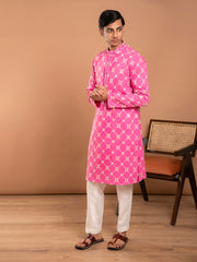 MULMUL MIRANSH PINK EMBROIDERED KURTA-PANT SET