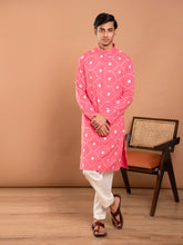 MULMUL SHARVIL PINK EMBROIDERED KURTA-PANT SET