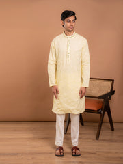 MULMUL TARAK YELLOW EMBROIDERED KURTA-PANT SET