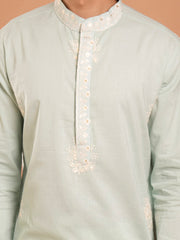 MULMUL ADVIK SAGE GREEN EMBROIDERED KURTA-PANT SET