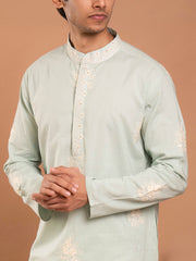 MULMUL ADVIK SAGE GREEN EMBROIDERED KURTA-PANT SET