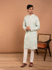 MULMUL ADVIK SAGE GREEN EMBROIDERED KURTA-PANT SET