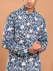 MULMUL KSHITIJ FLORAL HAND BLOCK PRINTED KURTA-PANT SET