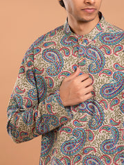 MULMUL KAIRI HAND BLOCK PRINTED KURTA-PANT SET