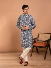 MULMUL CHETAN HAND BLOCK PRINTED KURTA-PANT SET