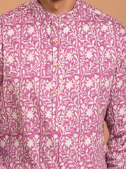 MULMUL AAHAN FLORAL JAAL HAND BLOCK PRINTED KURTA-PANT SET