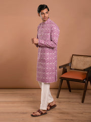 MULMUL AAHAN FLORAL JAAL HAND BLOCK PRINTED KURTA-PANT SET