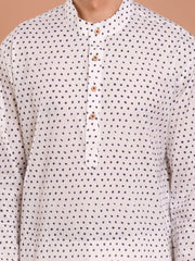 MULMUL WHITE HAND BLOCK PRINTED KURTA-PANT SET