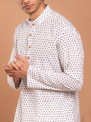 MULMUL WHITE HAND BLOCK PRINTED KURTA-PANT SET