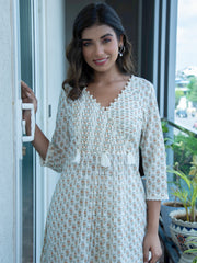 MULMUL AIZAH BLOCK PRINTED KURTA & TULIP PANTS SET