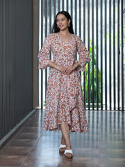 MULMUL SUNBURST SERENADE BLOCK PRINTED WRAP DRESS