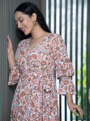 MULMUL SUNBURST SERENADE BLOCK PRINTED WRAP DRESS