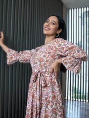 MULMUL SUNBURST SERENADE BLOCK PRINTED WRAP DRESS