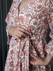 MULMUL SUNBURST SERENADE BLOCK PRINTED WRAP DRESS