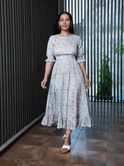 MULMUL SRIYA FLORAL JAAL BLOCK PRINTED DRESS