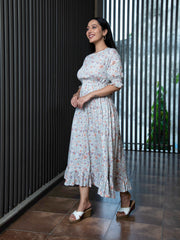 MULMUL SRIYA FLORAL JAAL BLOCK PRINTED DRESS