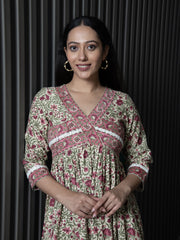 MULMUL MAHIRAH FLORAL JAAL BLOCK PRINTED DRESS