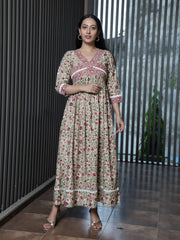 MULMUL MAHIRAH FLORAL JAAL BLOCK PRINTED DRESS