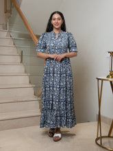 MULMUL NAVY FLORAL JAAL BLOCK PRINTED DRESS
