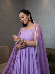 MULMUL AAROHI SCHIFFLI KURTA-PANTS & DUPATTA SET