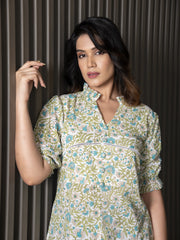MULMUL HANA FLORAL HAND BLOCK PRINTED MINI DRESS