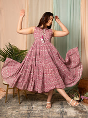 MULMUL PARITA FLORAL JAAL BLOCK PRINTED MAXI DRESS